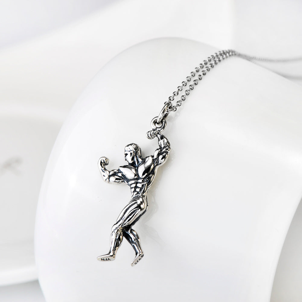 925 Sterling Silver Muscle Man Necklace