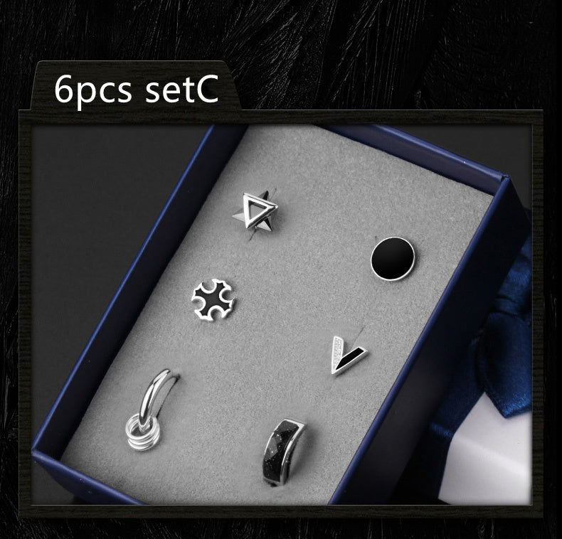 925 Silver Men''s Earrings Set