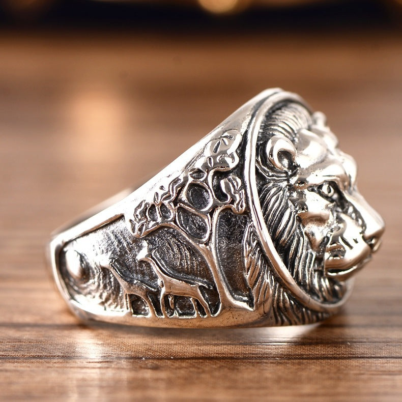 925 Sterling Silver Jewelry Domineering Lion Beast Men's Ring