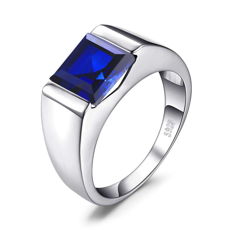 925 Sterling Silver Sapphire Emerald Men's Ring