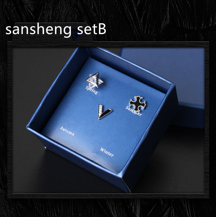 925 Silver Men''s Earrings Set