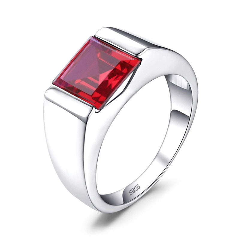 925 Sterling Silver Sapphire Emerald Men's Ring