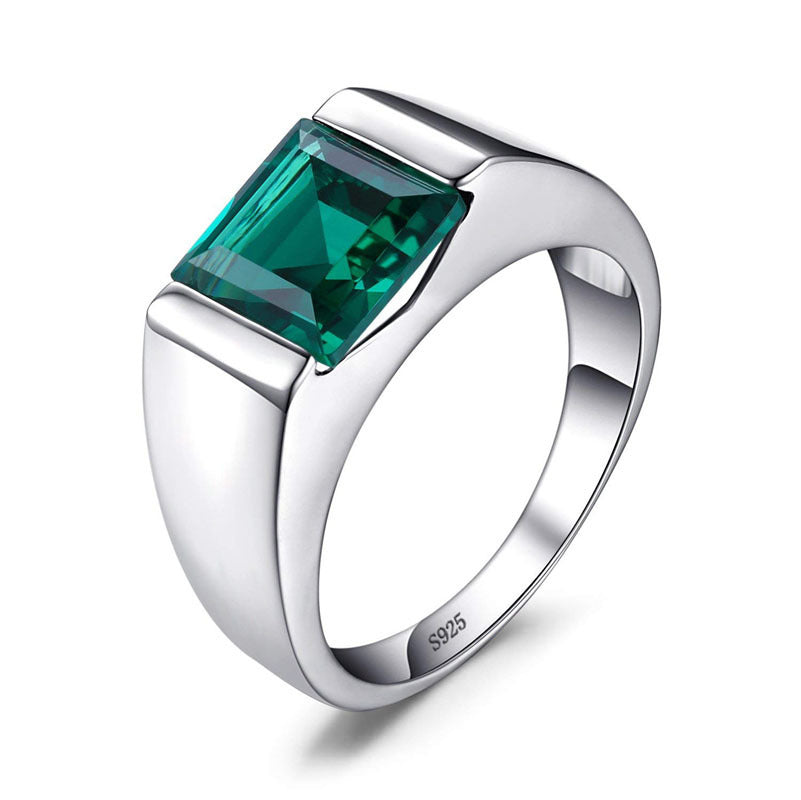 925 Sterling Silver Sapphire Emerald Men's Ring