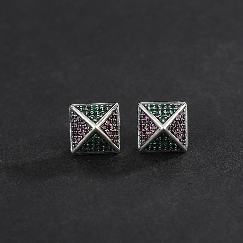 925 Sterling Silver Pyramid With Colorful Zirconium Studs