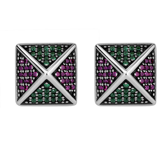 925 Sterling Silver Pyramid With Colorful Zirconium Studs
