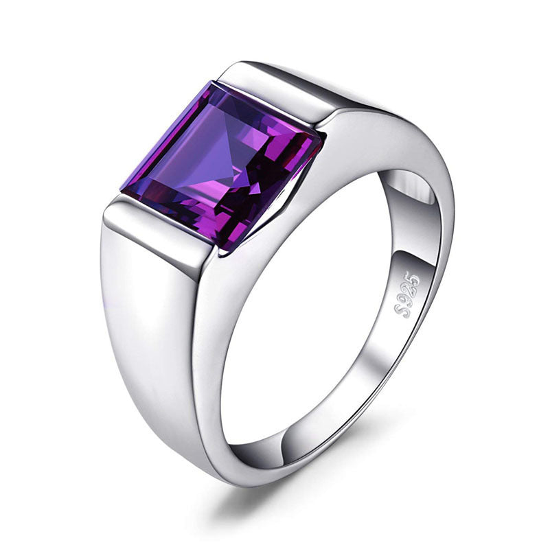 925 Sterling Silver Sapphire Emerald Men's Ring