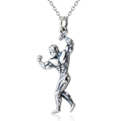 925 Sterling Silver Muscle Man Necklace