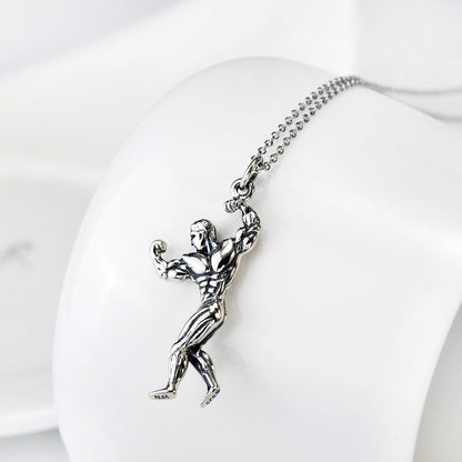 925 Sterling Silver Muscle Man Necklace