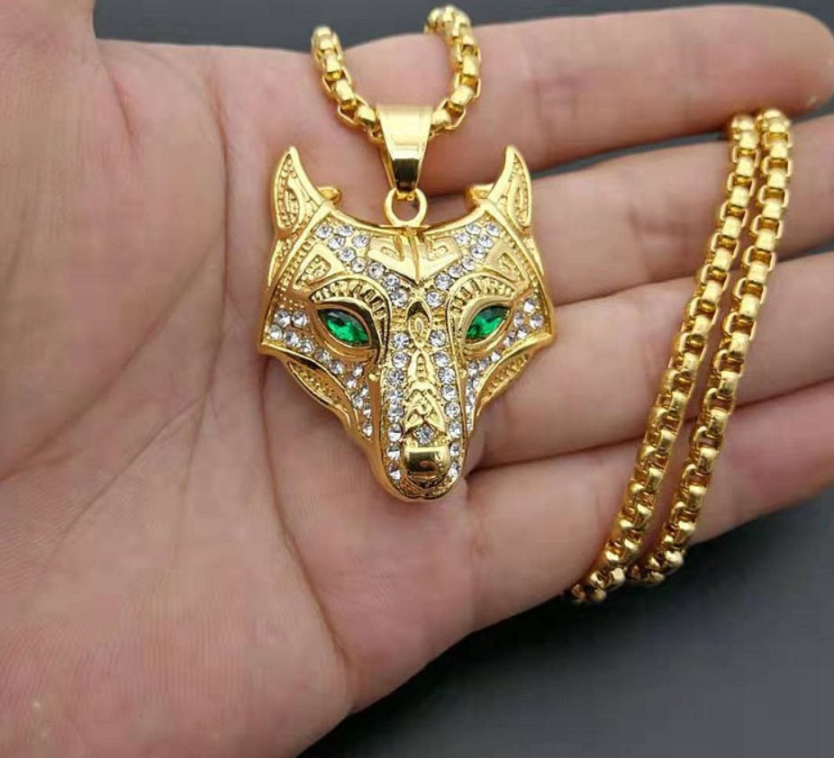 Viking Wolf Head Men Necklace