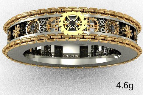 Antique Silver Gears Carved Finger Ring