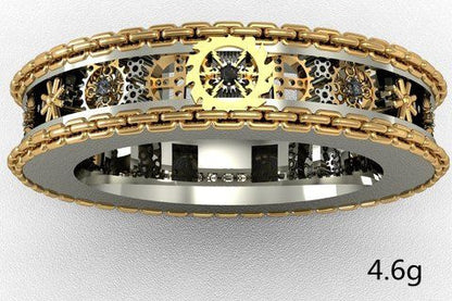 Antique Silver Gears Carved Finger Ring