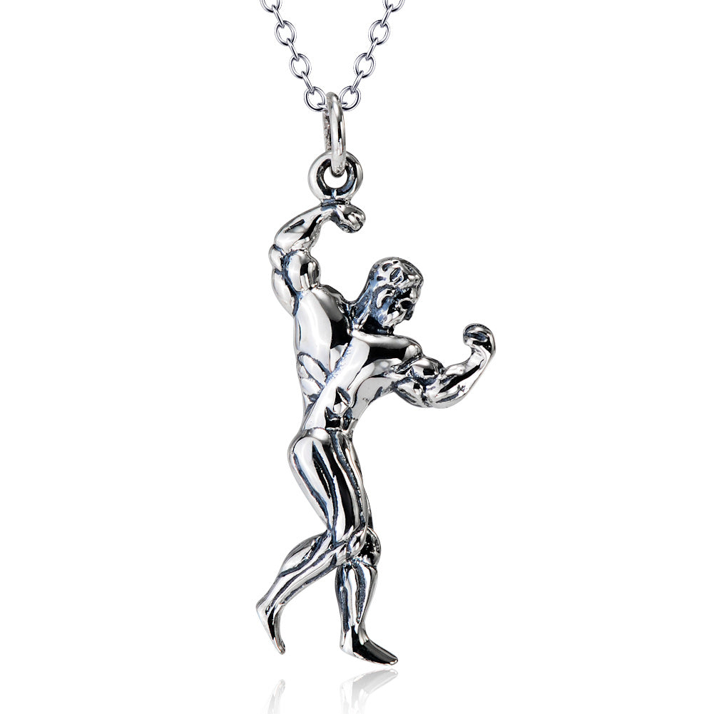925 Sterling Silver Muscle Man Necklace