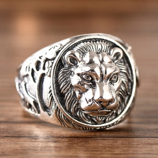925 Sterling Silver Jewelry Domineering Lion Beast Men's Ring