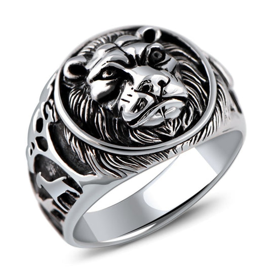 925 Sterling Silver Jewelry Domineering Lion Beast Men's Ring