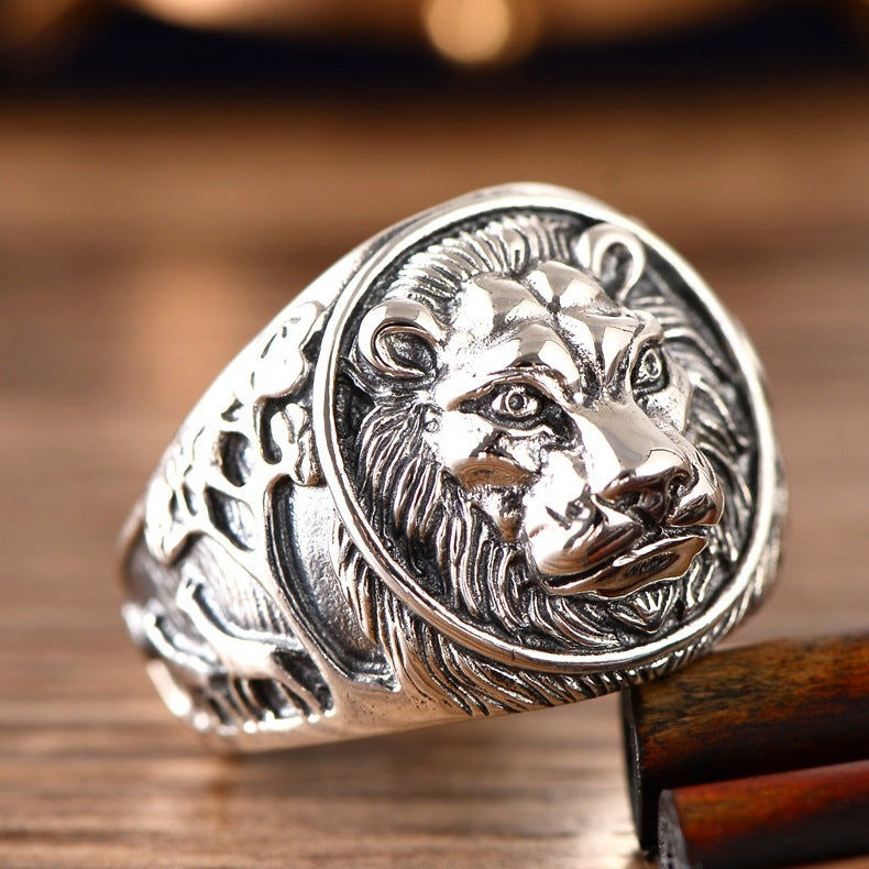 925 Sterling Silver Jewelry Domineering Lion Beast Men's Ring