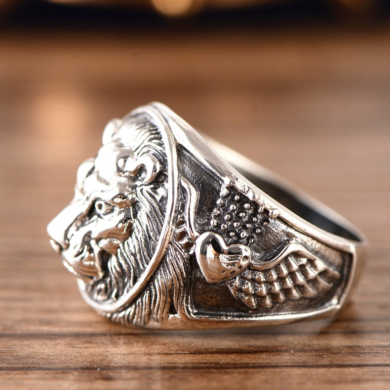 925 Sterling Silver Jewelry Domineering Lion Beast Men's Ring
