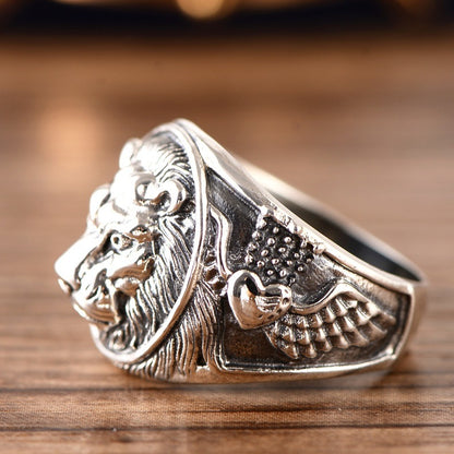 925 Sterling Silver Jewelry Domineering Lion Beast Men's Ring