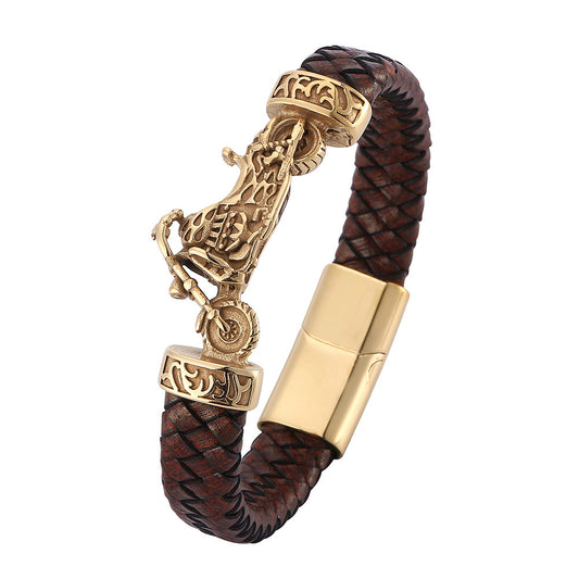 New Woven Motorcycle Leather Bracelet