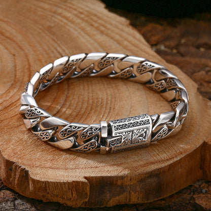 925 Sterling Silver Bracelet Thick Tangcao Pattern Cuban Men