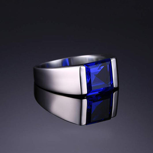 925 Sterling Silver Sapphire Emerald Men's Ring