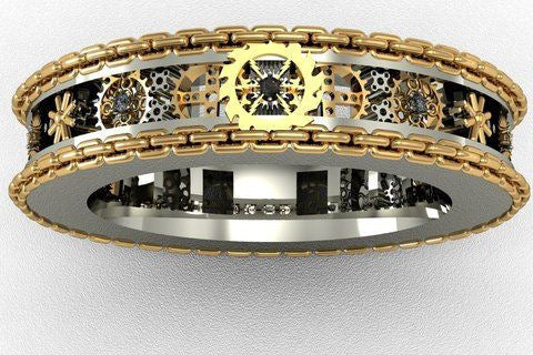 Antique Silver Gears Carved Finger Ring