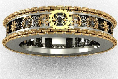 Antique Silver Gears Carved Finger Ring