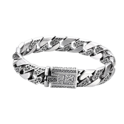 925 Sterling Silver Bracelet Thick Tangcao Pattern Cuban Men