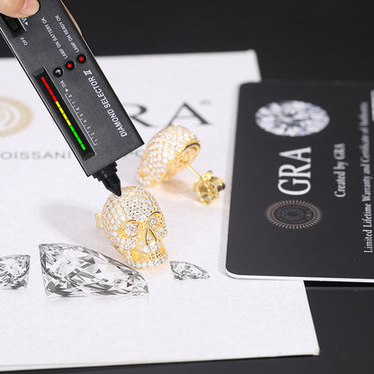 Certified 925 Silver Skull Moissanite Stud