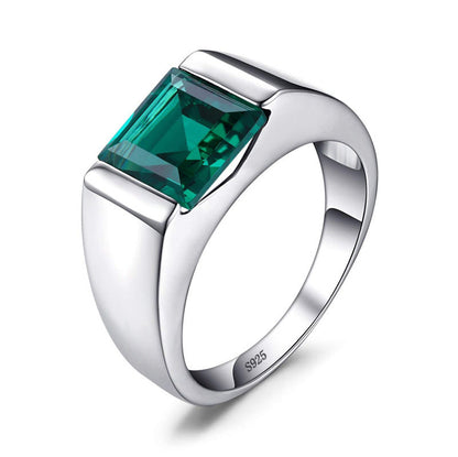 925 Sterling Silver Sapphire Emerald Men's Ring