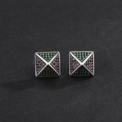 925 Sterling Silver Pyramid With Colorful Zirconium Studs