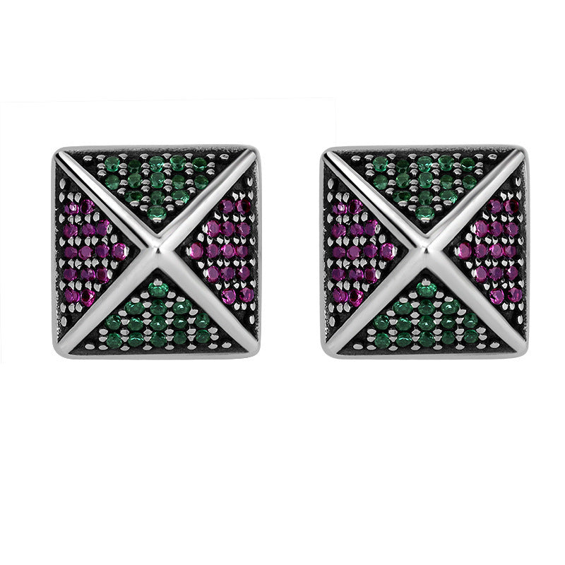 925 Sterling Silver Pyramid With Colorful Zirconium Studs