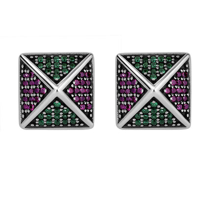 925 Sterling Silver Pyramid With Colorful Zirconium Studs