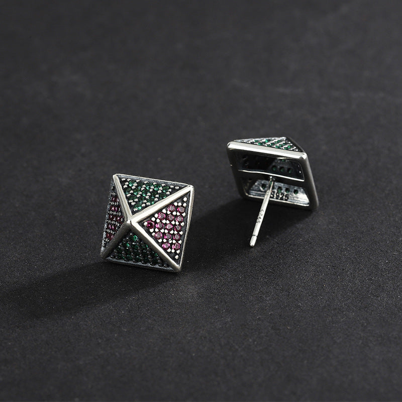 925 Sterling Silver Pyramid With Colorful Zirconium Studs