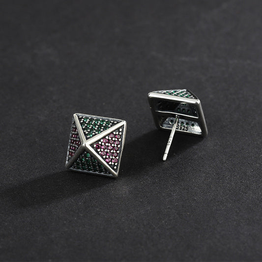 925 Sterling Silver Pyramid With Colorful Zirconium Studs