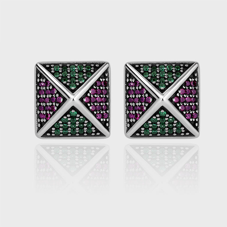 925 Sterling Silver Pyramid With Colorful Zirconium Studs