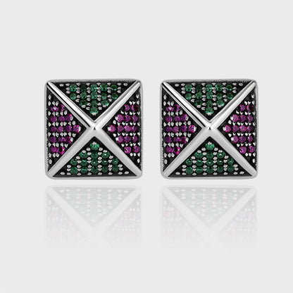 925 Sterling Silver Pyramid With Colorful Zirconium Studs