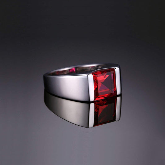 925 Sterling Silver Sapphire Emerald Men's Ring